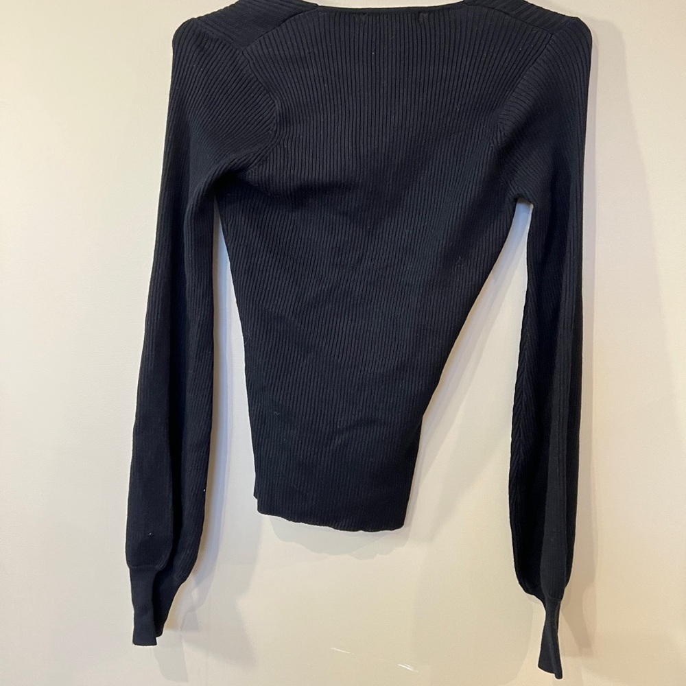 Black Ribbed Button-Up Top - Picture 2 of 3